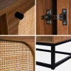 140cm TV unit wooden effect and rounded cane 2 doors