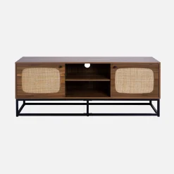 140cm TV unit wooden effect and rounded cane 2 doors