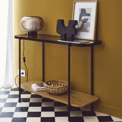 110cm vintage console with black metal and wood effcet