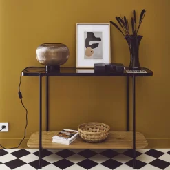 110cm vintage console with black metal and wood effcet