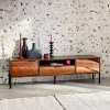 151.5cm vintage TV unit walnut wooden effect 2 doors 1 drawer