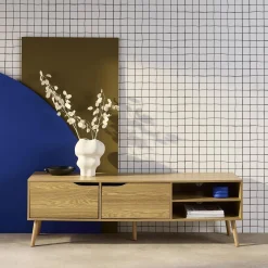 160cm vintage TV unit wooden effect 2 doors