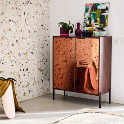 83cm vintage walnut wooden effect sideboard