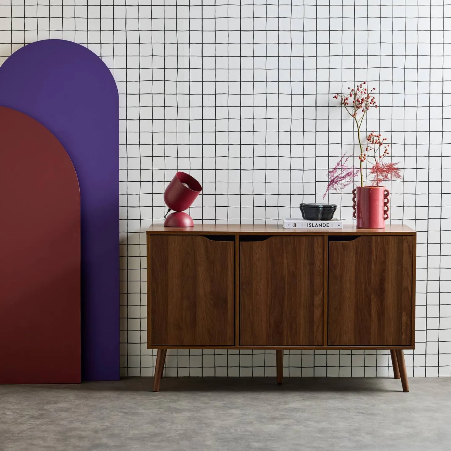 120cm walnut-effect sideboard with 3 doors and 3 shelves