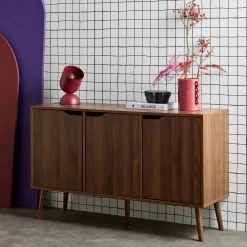 120cm walnut-effect sideboard with 3 doors and 3 shelves