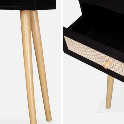 100cm wood and cane decor console table