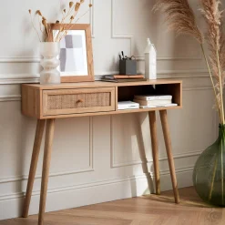 100cm wood and cane decor console table