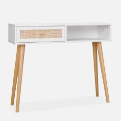 100cm wood and cane decor console table