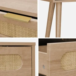 100cm wood and cane rattan console table
