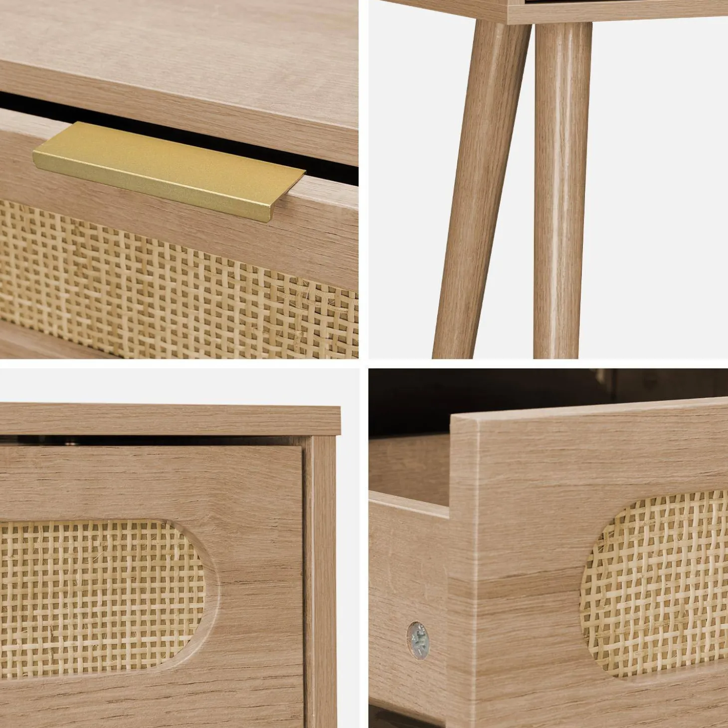 100cm wood and cane rattan console table