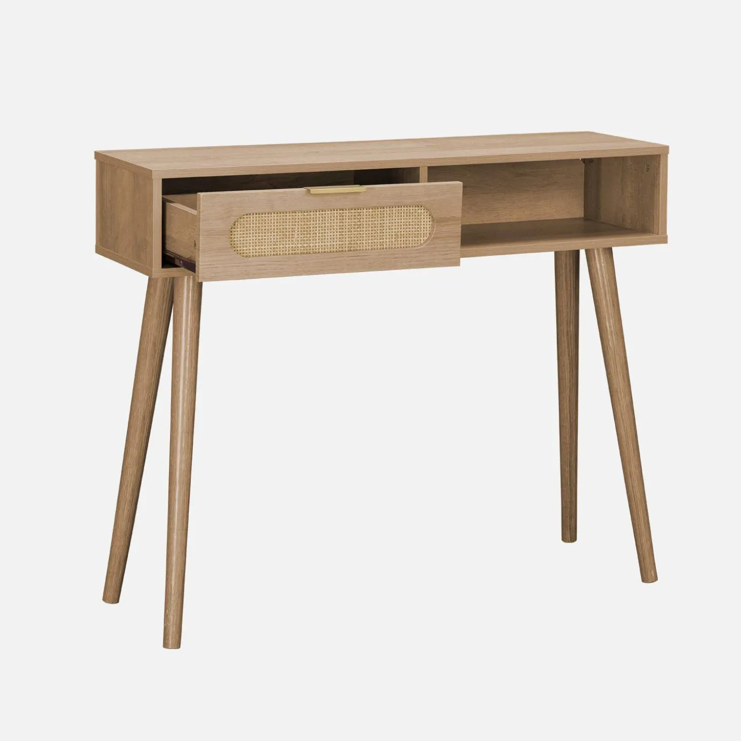 100cm wood and cane rattan console table