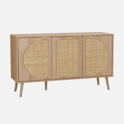 120cm wood and cane rattan sideboard