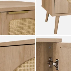 120cm wood and cane rattan sideboard