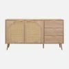 150cm wood and rounded cane rattan sideboard