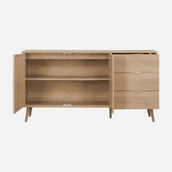 150cm wood and rounded cane rattan sideboard