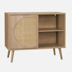 80cm wood and rounded cane rattan sideboard