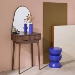 60cm wooden effect dresser with a rounded mirror and 1 drawer