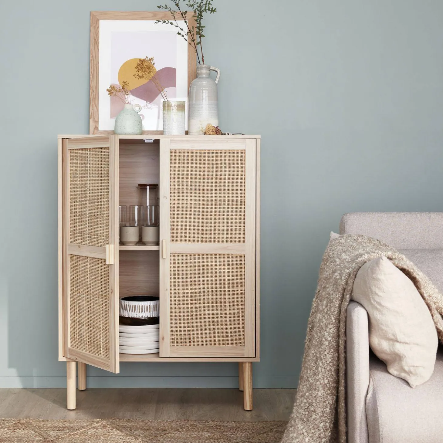 80cm woven rattan storage cabinet