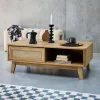 Coffee table with sliding door wood and cane effect