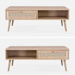 Coffee table with wood and cane effect