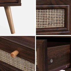 Coffee table with wood and cane effect