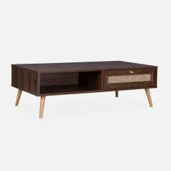 Coffee table with wood and cane effect