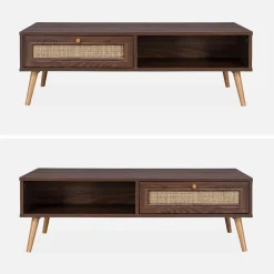 Coffee table with wood and cane effect