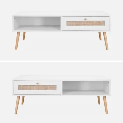 Coffee table with wood and cane effect