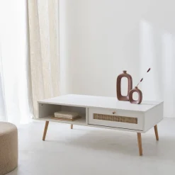 Coffee table with wood and cane effect