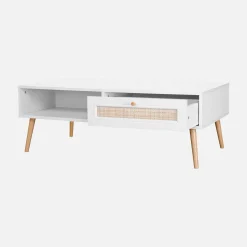 Coffee table with wood and cane effect