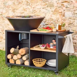 Cooking brazier Ø80cm, sideboard with storage spaces