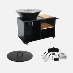 Cooking brazier Ø80cm with cooking grill, storage space, lid and utensils