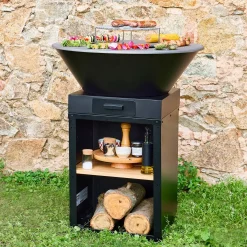Cooking brazier Ø81.5cm with cooking grate, storage space, and lid