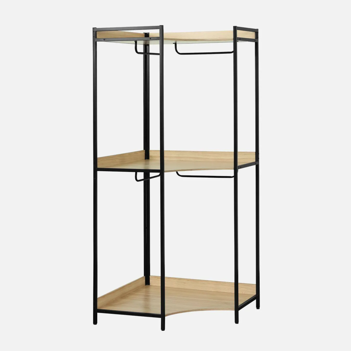 Corner wardrobe module with 4 wardrobes and 2 shelves