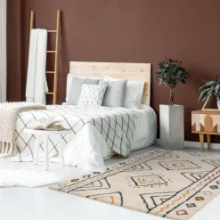 Cream, blue and orange Berber pattern interior rug