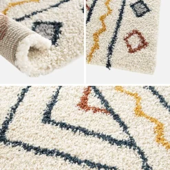 Cream, blue and orange Berber pattern interior rug