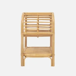 Curved natural rattan bedside table 1 shelf 1 niche (set of 2)