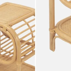 Curved natural rattan bedside table 1 shelf 1 niche (set of 2)