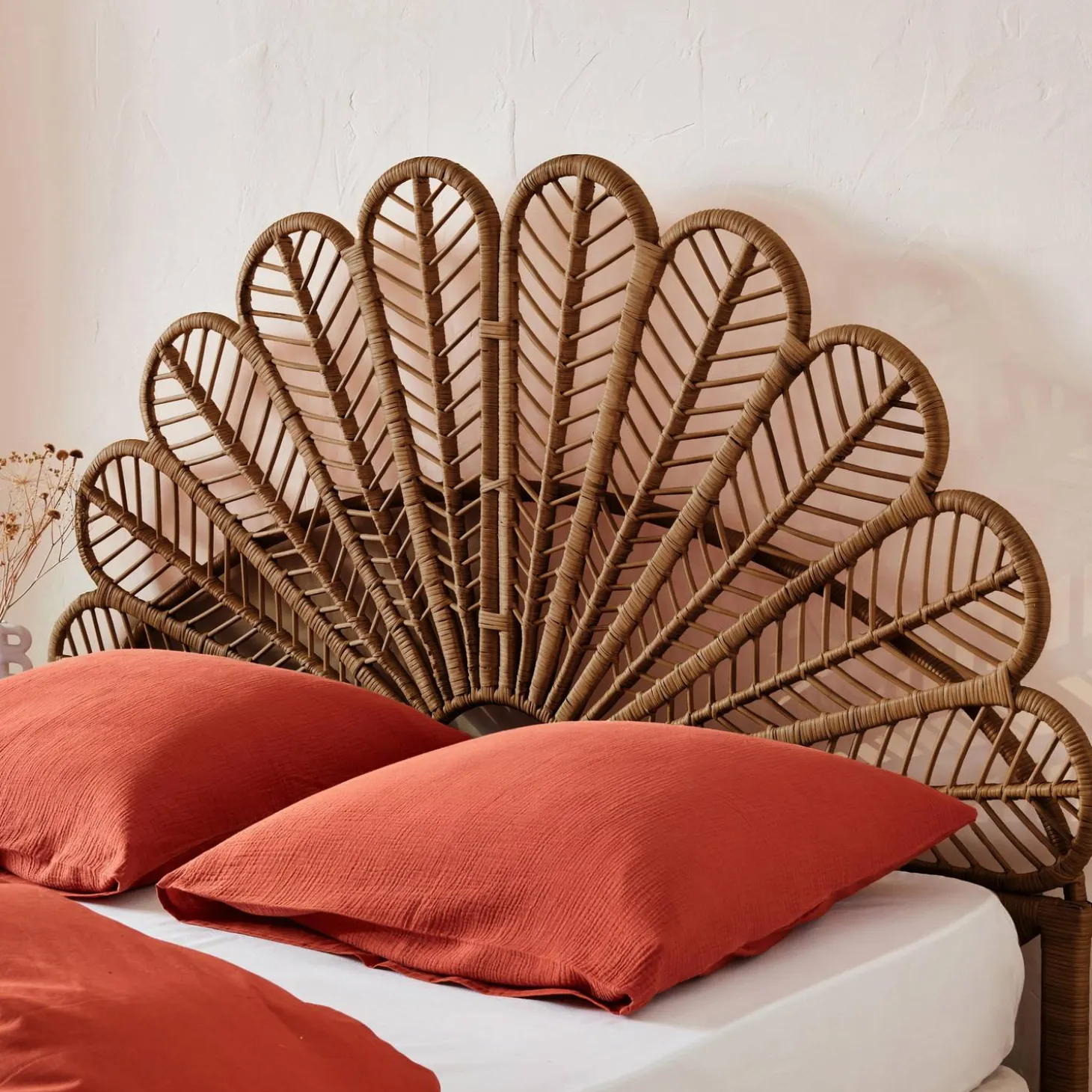 Dark rattan headboard