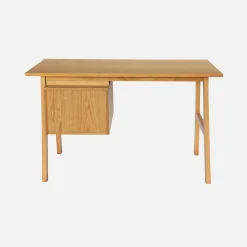 Desk with 2 drawers hevea wood and oak veneer