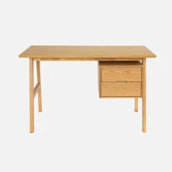 Desk with 2 drawers hevea wood and oak veneer