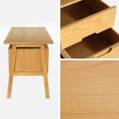 Desk with 2 drawers hevea wood and oak veneer