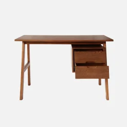 Desk with 2 drawers hevea wood and oak veneer