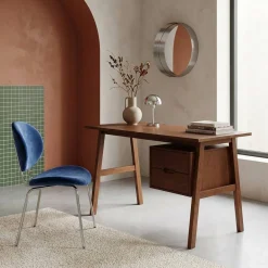 Desk with 2 drawers hevea wood and oak veneer