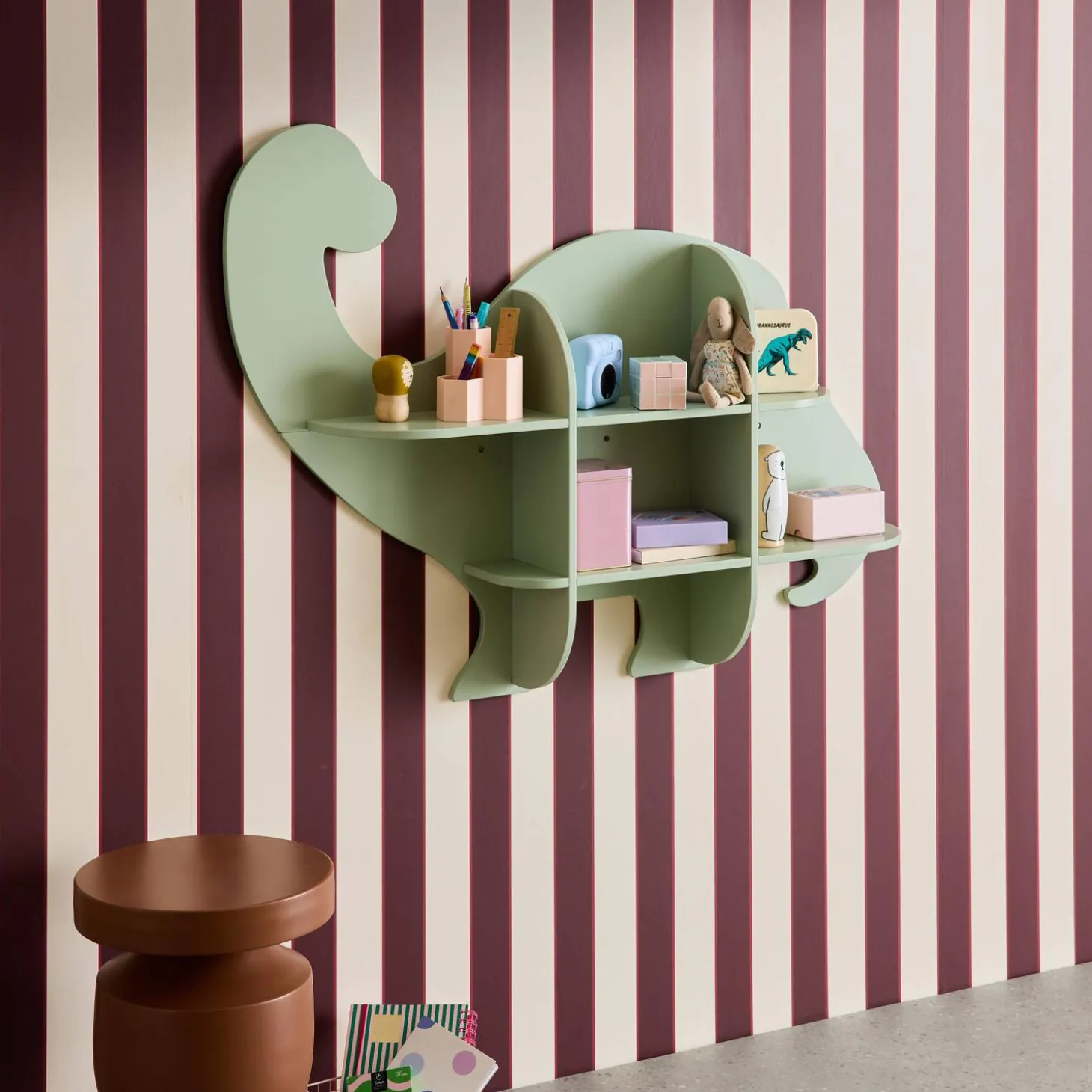 Dinosaur wall shelf 5 storage spaces