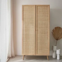 2-door cane and wood-effect wardrobe