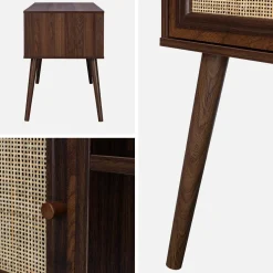 2-door desk with wood and cane effect