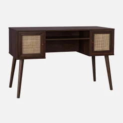2-door desk with wood and cane effect
