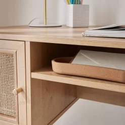 2-door desk with wood and cane effect