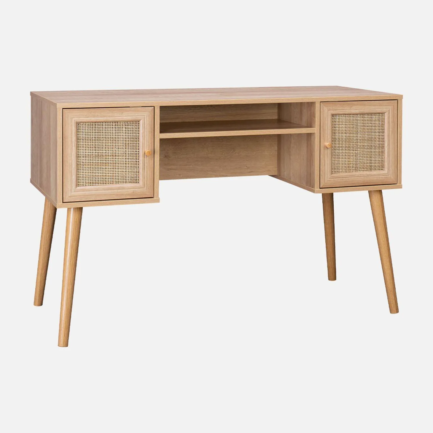 2-door desk with wood and cane effect